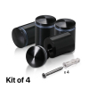 (Set of 4) 7/8'' Diameter X 1'' Barrel Length, Aluminum Rounded Head Standoffs, Black Anodized Finish Standoff with (4) 2216Z Screws and (4) LANC1 Anchors for concrete or drywall (For Inside / Outside use) [Required Material Hole Size: 7/16'']