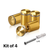 (Set of 4) 7/8'' Diameter X 1'' Barrel Length, Aluminum Rounded Head Standoffs, Gold Anodized Finish Standoff with (4) 2216Z Screws and (4) LANC1 Anchors for concrete or drywall (For Inside / Outside use) [Required Material Hole Size: 7/16'']
