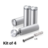 (Set of 4) 7/8'' Diameter X 2-1/2'' Barrel Length, Aluminum Rounded Head Standoffs, Clear Anodized Finish Standoff with (4) 2216Z Screws and (4) LANC1 Anchors for concrete or drywall (For Inside / Outside use) [Required Material Hole Size: 7/16'']