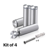(Set of 4) 7/8'' Diameter X 2-1/2'' Barrel Length, Aluminum Rounded Head Standoffs, Shiny Anodized Finish Standoff with (4) 2216Z Screws and (4) LANC1 Anchors for concrete or drywall (For Inside / Outside use) [Required Material Hole Size: 7/16'']