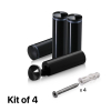 (Set of 4) 7/8'' Diameter X 2-1/2'' Barrel Length, Aluminum Rounded Head Standoffs, Black Anodized Finish Standoff with (4) 2216Z Screws and (4) LANC1 Anchors for concrete or drywall (For Inside / Outside use) [Required Material Hole Size: 7/16'']