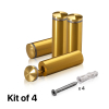(Set of 4) 7/8'' Diameter X 2-1/2'' Barrel Length, Aluminum Rounded Head Standoffs, Gold Anodized Finish Standoff with (4) 2216Z Screws and (4) LANC1 Anchors for concrete or drywall (For Inside / Outside use) [Required Material Hole Size: 7/16'']