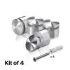 (Set of 4) 1'' Diameter X 1/2'' Barrel Length, Aluminum Rounded Head Standoffs, Shiny Anodized Finish Standoff with (4) 2216Z Screws and (4) LANC1 Anchors for concrete or drywall (For Inside / Outside use) [Required Material Hole Size: 7/16'']