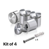 (Set of 4) 1'' Diameter X 3/4'' Barrel Length, Aluminum Rounded Head Standoffs, Shiny Anodized Finish Standoff with (4) 2216Z Screws and (4) LANC1 Anchors for concrete or drywall (For Inside / Outside use) [Required Material Hole Size: 7/16'']