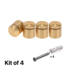(Set of 4) 1'' Diameter X 3/4'' Barrel Length, Alumi. Rounded Head Standoffs, Matte Champagne Anodized Finish Standoff with (4) 2216Z Screws and (4) LANC1 Anchors for concrete or drywall (For In / Out use) [Required Material Hole Size: 7/16'']