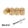 (Set of 4) 1'' Diameter X 1'' Barrel Length, Alumi. Rounded Head Standoffs, Matte Champagne Anodized Finish Standoff with (4) 2216Z Screws and (4) LANC1 Anchors for concrete or drywall (For In / Out use) [Required Material Hole Size: 7/16'']