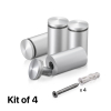 (Set of 4) 1'' Diameter X 1-3/4 Barrel Length, Aluminum Rounded Head Standoffs, Clear Anodized Finish Standoff with (4) 2216Z Screws and (4) LANC1 Anchors for concrete or drywall (For Inside / Outside use) [Required Material Hole Size: 7/16'']