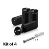 (Set of 4) 1'' Diameter X 1-3/4 Barrel Length, Aluminum Rounded Head Standoffs, Black Anodized Finish Standoff with (4) 2216Z Screws and (4) LANC1 Anchors for concrete or drywall (For Inside / Outside use) [Required Material Hole Size: 7/16'']