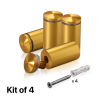 (Set of 4) 1'' Diameter X 1-3/4 Barrel Length, Aluminum Rounded Head Standoffs, Gold Anodized Finish Standoff with (4) 2216Z Screws and (4) LANC1 Anchors for concrete or drywall (For Inside / Outside use) [Required Material Hole Size: 7/16'']