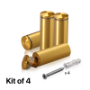 (Set of 4) 1'' Diameter X 2-1/2 Barrel Length, Aluminum Rounded Head Standoffs, Gold Anodized Finish Standoff with (4) 2216Z Screws and (4) LANC1 Anchors for concrete or drywall (For Inside / Outside use) [Required Material Hole Size: 7/16'']