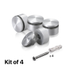 (Set of 4) 1-1/4'' Diameter X 1/2'' Barrel Length, Aluminum Rounded Head Standoffs, Clear Anodized Finish Standoff with (4) 2216Z Screws and (4) LANC1 Anchors for concrete or drywall (For Inside / Outside use) [Required Material Hole Size: 7/16'']