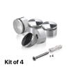 (Set of 4) 1-1/4'' Diameter X 1/2'' Barrel Length, Aluminum Rounded Head Standoffs, Shiny Anodized Finish Standoff with (4) 2216Z Screws and (4) LANC1 Anchors for concrete or drywall (For Inside / Outside use) [Required Material Hole Size: 7/16'']