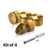 (Set of 4) 1-1/4'' Diameter X 1/2'' Barrel Length, Aluminum Rounded Head Standoffs, Gold Anodized Finish Standoff with (4) 2216Z Screws and (4) LANC1 Anchors for concrete or drywall (For Inside / Outside use) [Required Material Hole Size: 7/16'']