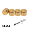 (Set of 4) 1-1/4'' Diameter X 3/4'' Barrel Length, Alumi. Rounded Head Standoffs, Matte Champagne Anodized Finish Standoff with (4) 2216Z Screws and (4) LANC1 Anchors for concrete or drywall (For In / Out use) [Required Material Hole Size: 7/16'']