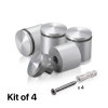 (Set of 4) 1-1/4'' Diameter X 1'' Barrel Length, Aluminum Rounded Head Standoffs, Clear Anodized Finish Standoff with (4) 2216Z Screws and (4) LANC1 Anchors for concrete or drywall (For Inside / Outside use) [Required Material Hole Size: 7/16'']