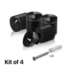 (Set of 4) 1-1/4'' Diameter X 1'' Barrel Length, Aluminum Rounded Head Standoffs, Black Anodized Finish Standoff with (4) 2216Z Screws and (4) LANC1 Anchors for concrete or drywall (For Inside / Outside use) [Required Material Hole Size: 7/16'']