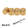 (Set of 4) 1-1/4'' Diameter X 1'' Barrel Length, Alumi. Rounded Head Standoffs, Matte Champagne Anodized Finish Standoff with (4) 2216Z Screws and (4) LANC1 Anchors for concrete or drywall (For In / Out use) [Required Material Hole Size: 7/16'']
