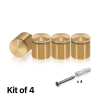 (Set of 4) 1-1/4'' Diameter X 1'' Barrel Length, Aluminum Rounded Head Standoffs, Champagne Anodized Finish Standoff with (4) 2216Z Screws and (4) LANC1 Anchors for concrete or drywall (For Inside / Outside use) [Required Material Hole Size: 7/16'']