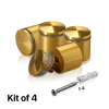 (Set of 4) 1-1/4'' Diameter X 1'' Barrel Length, Aluminum Rounded Head Standoffs, Gold Anodized Finish Standoff with (4) 2216Z Screws and (4) LANC1 Anchors for concrete or drywall (For Inside / Outside use) [Required Material Hole Size: 7/16'']
