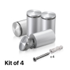 (Set of 4) 1-1/4'' Diameter X 1-3/4'' Barrel Length, Aluminum Rounded Head Standoffs, Clear Anodized Finish Standoff with (4) 2216Z Screws and (4) LANC1 Anchors for concrete or drywall (For Inside / Outside use) [Required Material Hole Size: 7/16'']