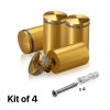 (Set of 4) 1-1/4'' Diameter X 1-3/4'' Barrel Length, Aluminum Rounded Head Standoffs, Gold Anodized Finish Standoff with (4) 2216Z Screws and (4) LANC1 Anchors for concrete or drywall (For Inside / Outside use) [Required Material Hole Size: 7/16'']