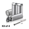 (Set of 4) 1-1/4'' Diameter X 2-1/2'' Barrel Length, Aluminum Rounded Head Standoffs, Shiny Anodized Finish Standoff with (4) 2216Z Screws and (4) LANC1 Anchors for concrete or drywall (For Inside / Outside use) [Required Material Hole Size: 7/16'']