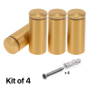 (Set of 4) 1-1/4'' Diameter X 2-1/2'' Barrel Length, Alumi. Rounded Head Standoffs, Matte Champagne Anodized Finish Standoff with (4) 2216Z Screws and (4) LANC1 Anchors for concrete or drywall (For In / Out use) [Required Material Hole Size: 7/16'']