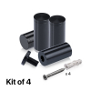 (Set of 4) 1'' Diameter X 2'' Barrel Length, Affordable Aluminum Standoffs, Black Anodized Finish Standoff and (4) 2216Z Screws and (4) LANC1 Anchors for concrete/drywall (For Inside/Outside) [Required Material Hole Size: 7/16'']