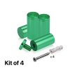 (Set of 4) 1'' Diameter X 2'' Barrel Length, Affordable Aluminum Standoffs, Green Anodized Finish Standoff and (4) 2216Z Screws and (4) LANC1 Anchors for concrete/drywall (For Inside/Outside) [Required Material Hole Size: 7/16'']