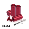 (Set of 4) 1'' Diameter X 2'' Barrel Length, Affordable Aluminum Standoffs, Cherry Red Anodized Finish Standoff and (4) 2216Z Screws and (4) LANC1 Anchors for concrete/drywall (For Inside/Outside) [Required Material Hole Size: 7/16'']