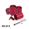 (Set of 4) 1-1/4'' Diameter X 1-1/2'' Barrel Length, Affordable Aluminum Standoffs, Cherry Red Anodized Finish Standoff and (4) 2216Z Screws and (4) LANC1 Anchors for concrete/drywall (For Inside/Outside) [Required Material Hole Size: 7/16'']
