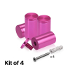 (Set of 4) 1-1/4'' Diameter X 2'' Barrel Length, Affordable Aluminum Standoffs, Rosy Pink Anodized Finish Standoff and (4) 2216Z Screws and (4) LANC1 Anchors for concrete/drywall (For Inside/Outside) [Required Material Hole Size: 7/16'']