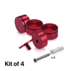 (Set of 4) 2'' Diameter X 3/4'' Barrel Length, Affordable Aluminum Standoffs, Cherry Red Anodized Finish Standoff and (4) 2216Z Screws and (4) LANC1 Anchors for concrete/drywall (For Inside/Outside) [Required Material Hole Size: 7/16'']