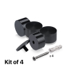 (Set of 4) 2'' Diameter X 1'' Barrel Length, Affordable Aluminum Standoffs, Black Anodized Finish Standoff and (4) 2216Z Screws and (4) LANC1 Anchors for concrete/drywall (For Inside/Outside) [Required Material Hole Size: 7/16'']