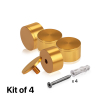 (Set of 4) 2'' Diameter X 1'' Barrel Length, Affordable Aluminum Standoffs, Gold Anodized Finish Standoff and (4) 2216Z Screws and (4) LANC1 Anchors for concrete/drywall (For Inside/Outside) [Required Material Hole Size: 7/16'']