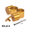 (Set of 4) 2'' Diameter X 1-1/2'' Barrel Length, Affordable Aluminum Standoffs, Gold Anodized Finish Standoff and (4) 2216Z Screws and (4) LANC1 Anchors for concrete/drywall (For Inside/Outside) [Required Material Hole Size: 7/16'']