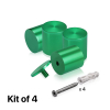 (Set of 4) 2'' Diameter X 2'' Barrel Length, Affordable Aluminum Standoffs, Green Anodized Finish Standoff and (4) 2216Z Screws and (4) LANC1 Anchors for concrete/drywall (For Inside/Outside) [Required Material Hole Size: 7/16'']