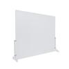 Clear Acrylic Sneeze Guard 36'' Wide x 30'' Tall, with (2) 7'' Wide x 12-5/16'' Deep Feet on the Side, and (4) Aluminum Clear Anodized Forks / Standoffs.