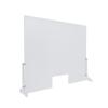 Clear Acrylic Sneeze Guard 36'' Wide x 30'' Tall (10'' x 5'' Cut Out), with (2) 7'' Wide x 12-5/16'' Deep Feet on the Side, and (4) Aluminum Clear Anodized Forks / Standoffs.