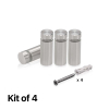(Set of 4) 1/2'' Diameter X 1'' Barrel Length, Hollow Stainless Steel Brushed Finish. Easy Fasten Standoff with (4) 2208Z Screws and (4) LANC1 Anchors for concrete or drywall (For Inside Use Only) [Required Material Hole Size: 3/8'']