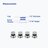 (4)  1/2'' Diameter X 9/16'' Zinc Magnet Barrel, Stainless Steel (304) Head Magnetic Standoffs, Flat Head Satin Brushed Finish, included Screw and Anchors (for Inside Use) Material Thick. Accepted 5/16'' to 3/8'' [Required Material Hole Size: 1/4'']