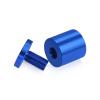 (Set of 4) 1'' Diameter X 1'' Barrel Length, Affordable Aluminum Standoffs, Blue Anodized Finish Standoff and (4) 2216Z Screws and (4) LANC1 Anchors for concrete/drywall (For Inside/Outside) [Required Material Hole Size: 7/16'']