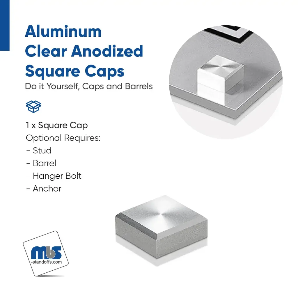 3/4" Diameter, 5/16-18 Threaded Square Caps - 3/8" Hole Required