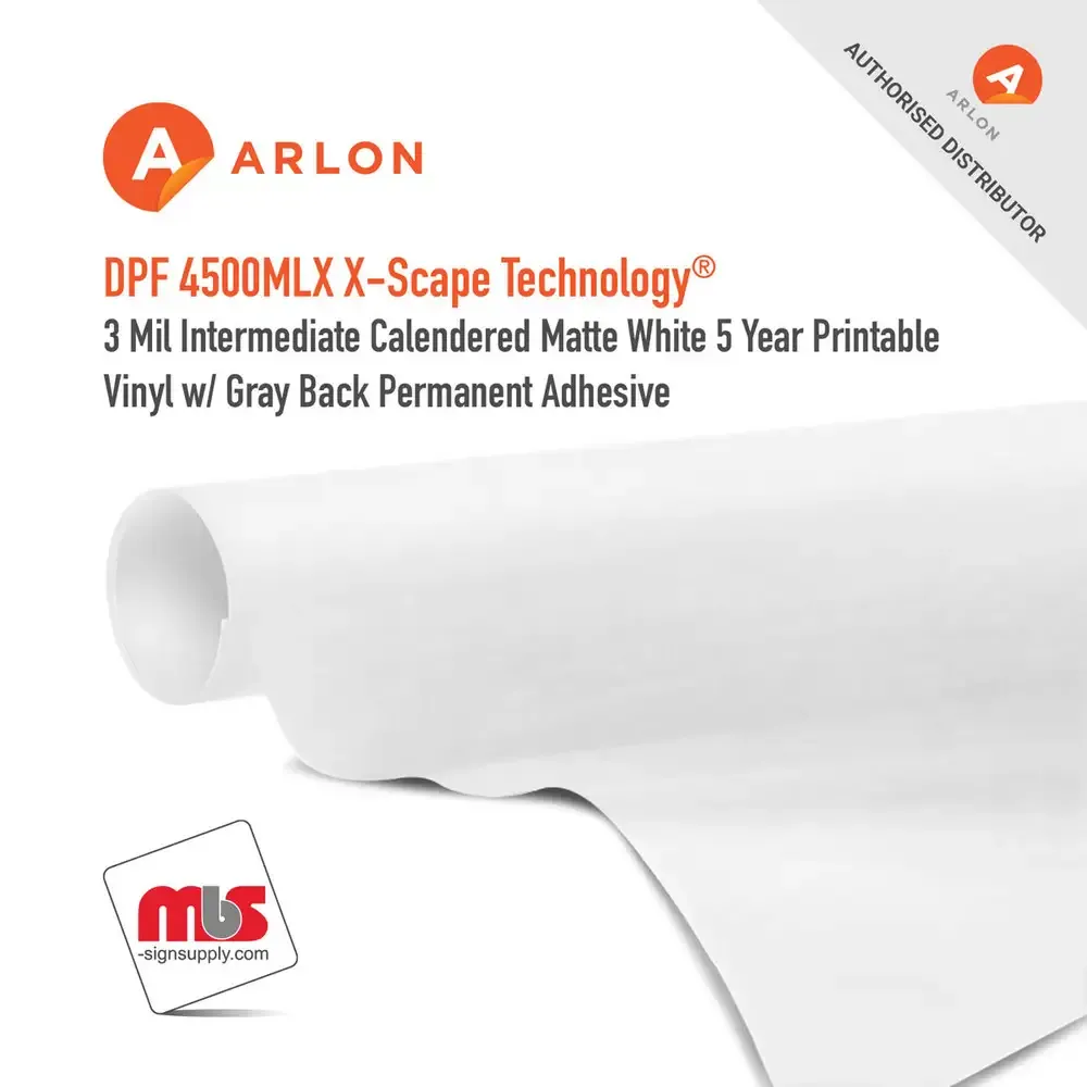 Arlon DPF 4500MLX X-Scape Technology Intermediate Calendered Matte White 5 Year Printable Vinyl w/ Gray Back Permanent Adhesive