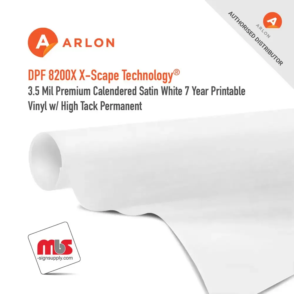 Arlon DPF 8200X X-Scape Technology Premium Calendered Satin White 7 Year Printable Vinyl w/ High Tack Permanent