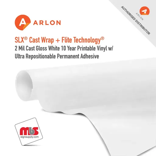 Arlon SLX Flite Technology Cast Gloss White 10 Year Printable Vinyl w/ Ultra Repositionable Permanent Adhesive