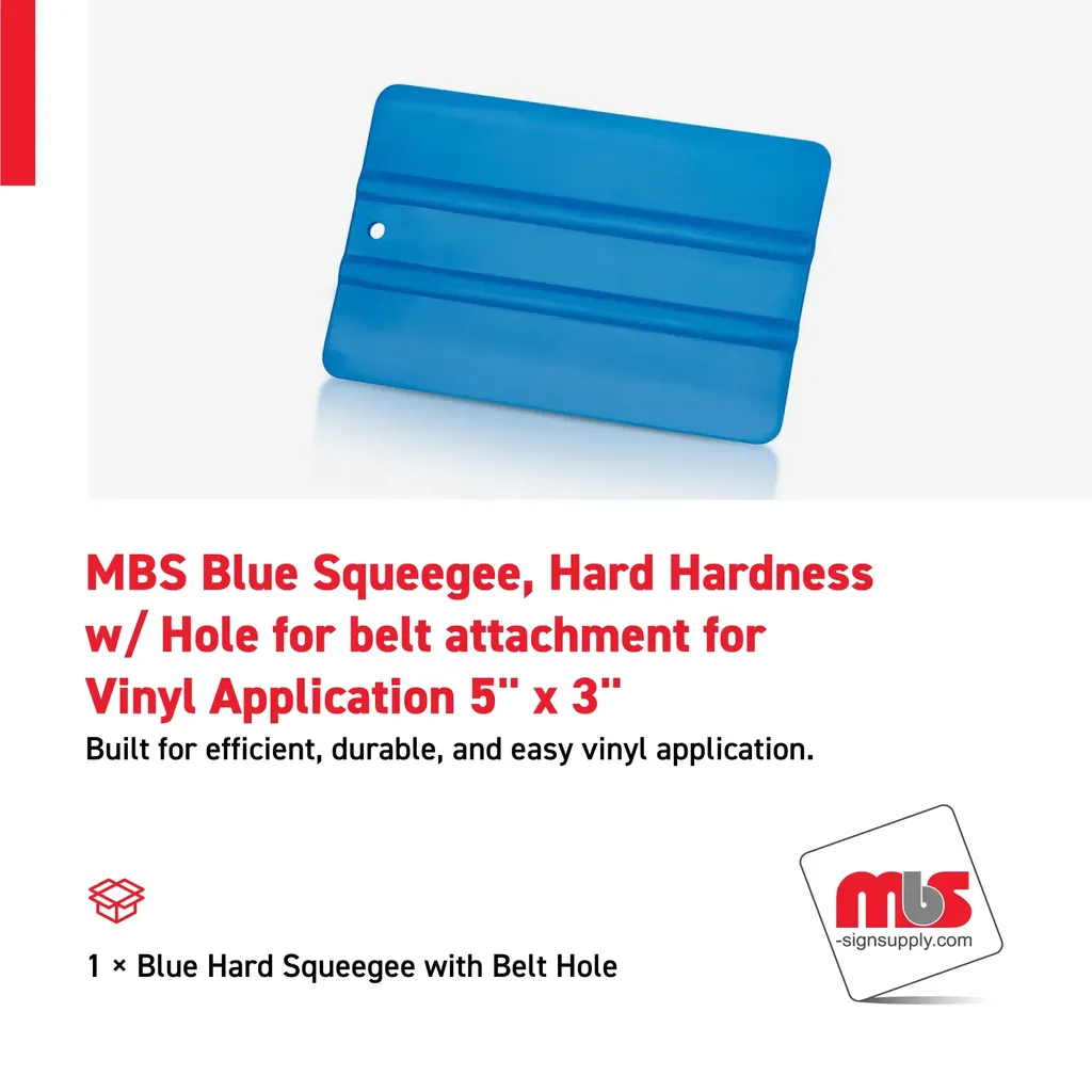 MBS 5'' x 3'' Blue Squeegee, Hard Hardness w/ Hole for belt attachment for Vinyl Application