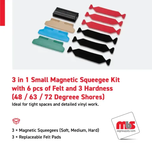 [SQ-0202] 4'' x 1-1/3'', 3 in 1 Small Magnetic Squeegee Kit with 6 pcs of Felt and 3 Hardness (48 / 63 / 72 Degreee Shores)