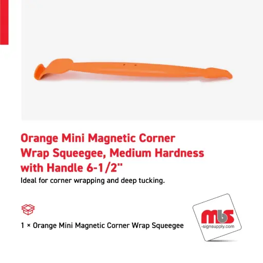 [SQ-0208] 1'' Orange Mini Magnetic Corner Wrap Squeegee, Medium Hardness with 6-1/2'' Handle