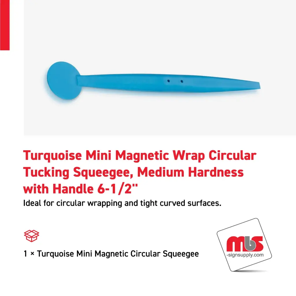 1'' Turquoise Mini Magnetic Wrap Circular Tucking Squeegee, Medium Hardness with 6-1/2'' Handle